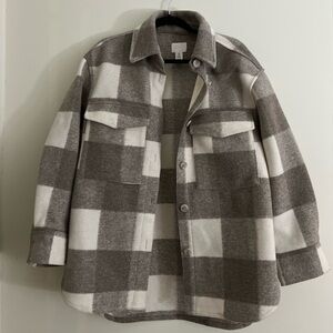 “H&M” Beige Oversized Overcoat in a Large Gingham Pattern
